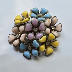 Vintage Midcentury Floral Multicolor Brooch Spring Pastel Flowers - Floral